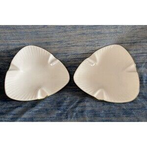2 VTG Lenox USA Ashtrays Special Porcelain Triangle Ivory 22K Gold Trim Cream